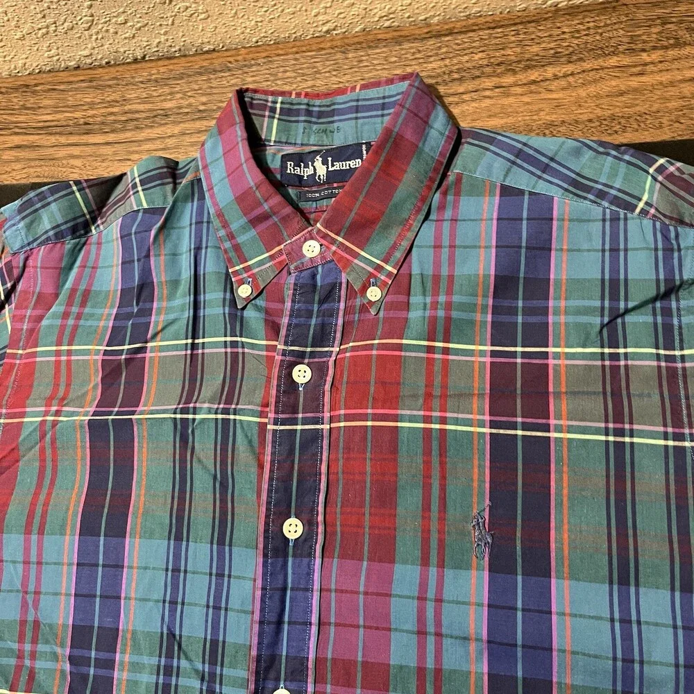 Vintage Polo Ralph Lauren Purple Flannel Shirt 1980s Country Plaid Button up